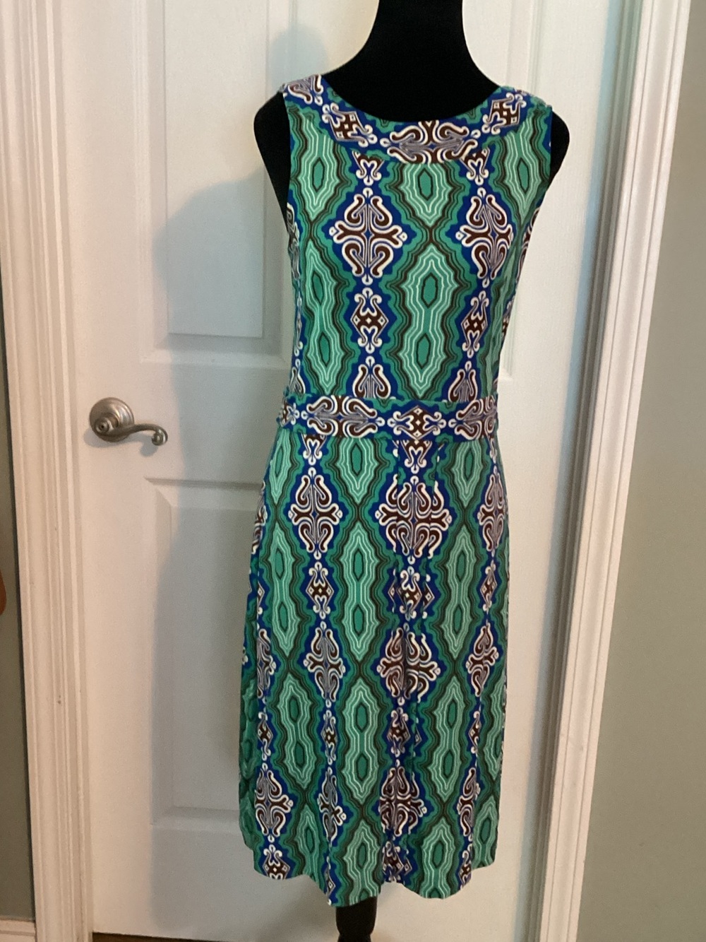 Tory Burch Green & Blue Geometric Midi Dress